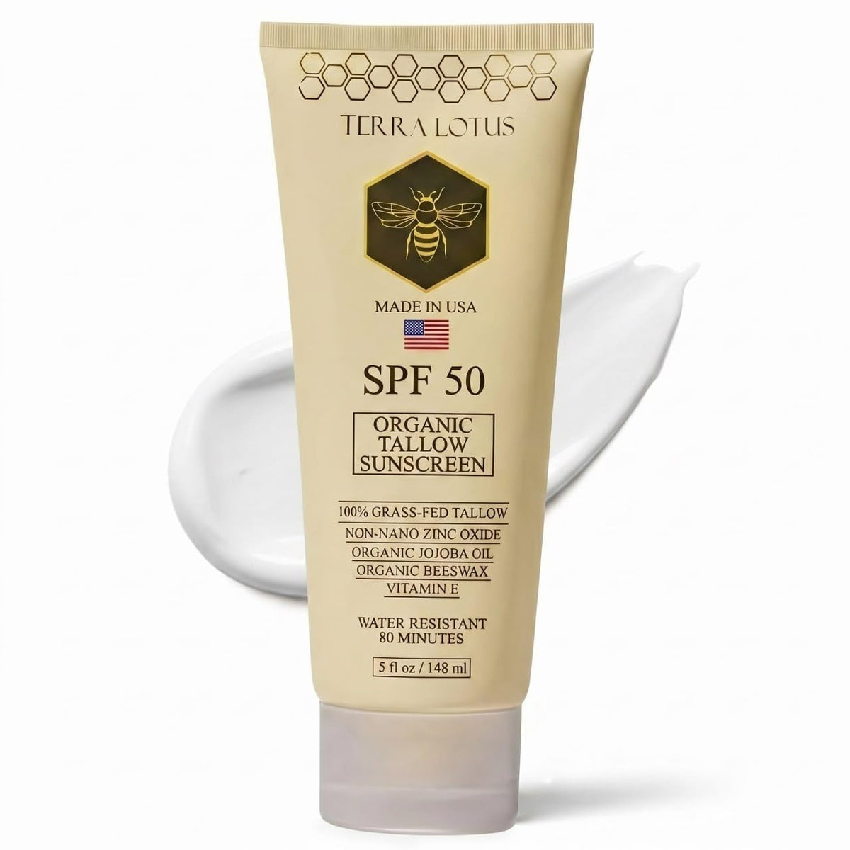 Terra Lotus frente del envase mostrando SPF 50 y uso corporal y facial