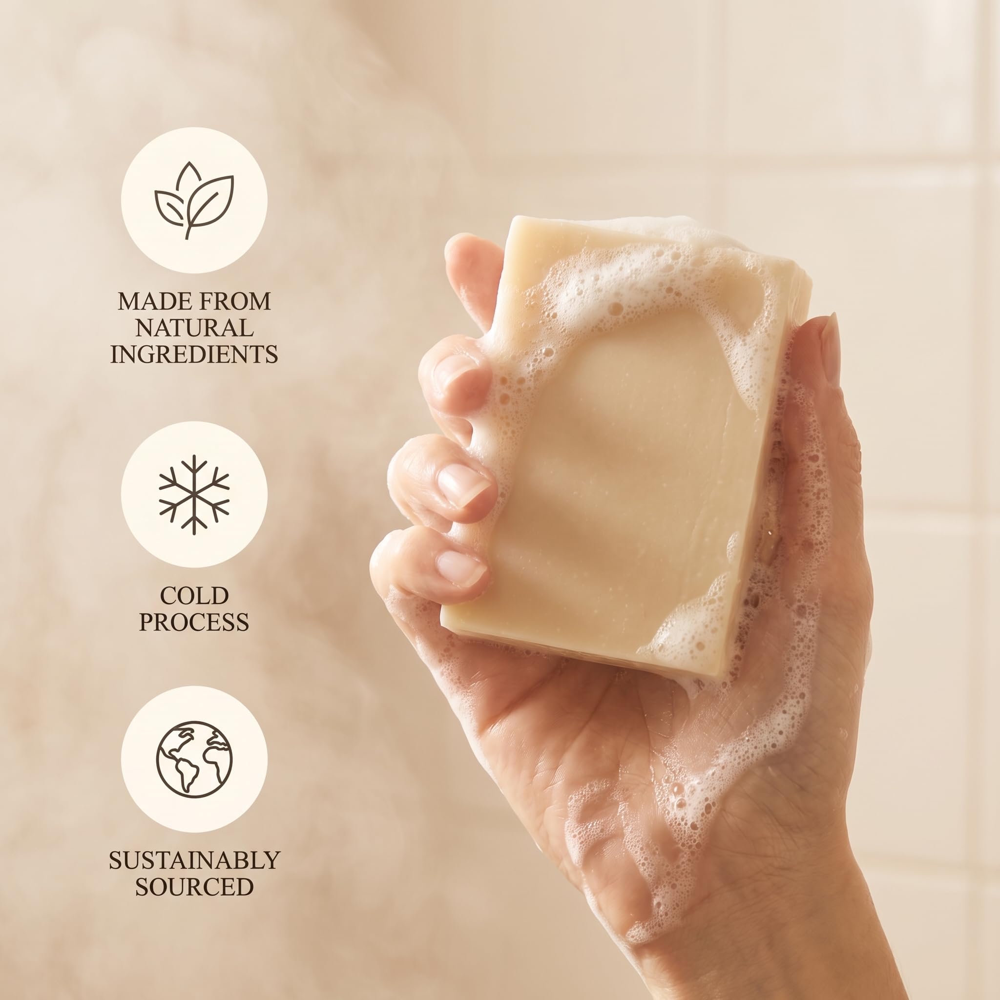 Terra Lotus jabón en uso durante la ducha para piel suavizada