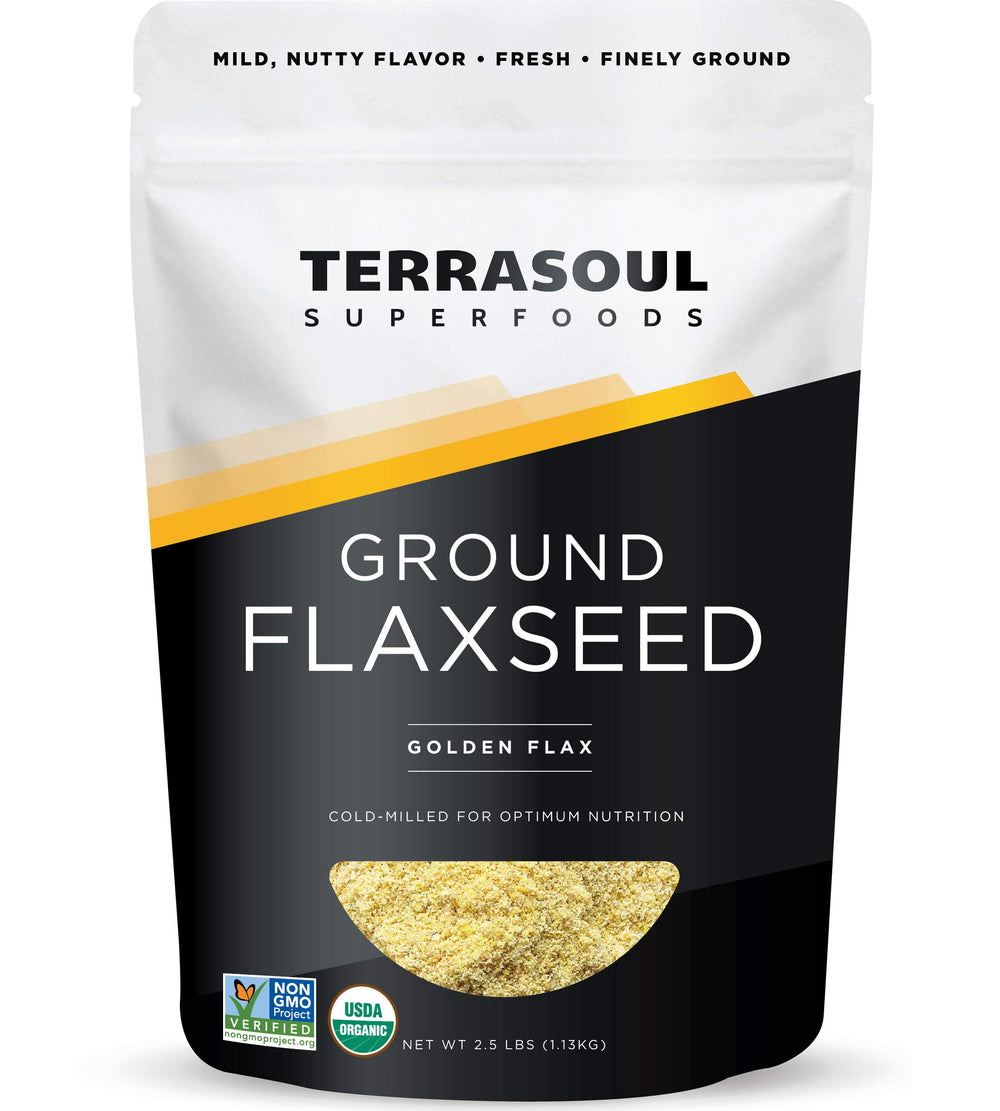 Terrasoul Superfoods bolsa frontal de harina de lino dorado, tamaño 2.5 lb, práctico resellado