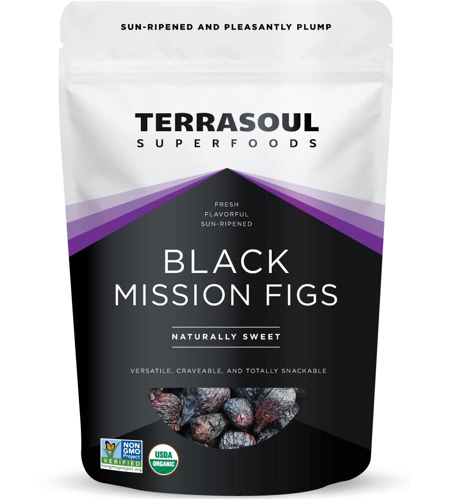 Terrasoul Superfoods paquete frontal mostrando higos orgánicos y beneficios de snack