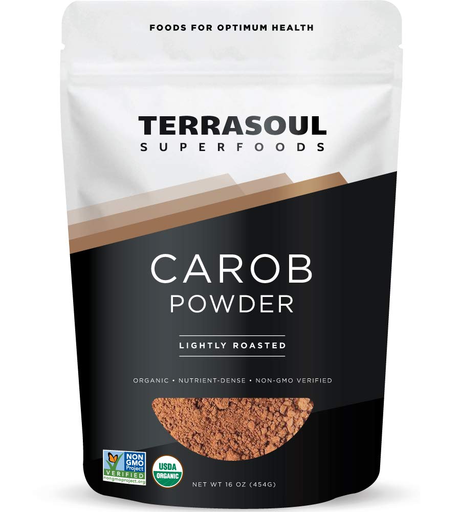 Terrasoul Superfoods paquete frontal mostrando polvo de algarroba y su presentación