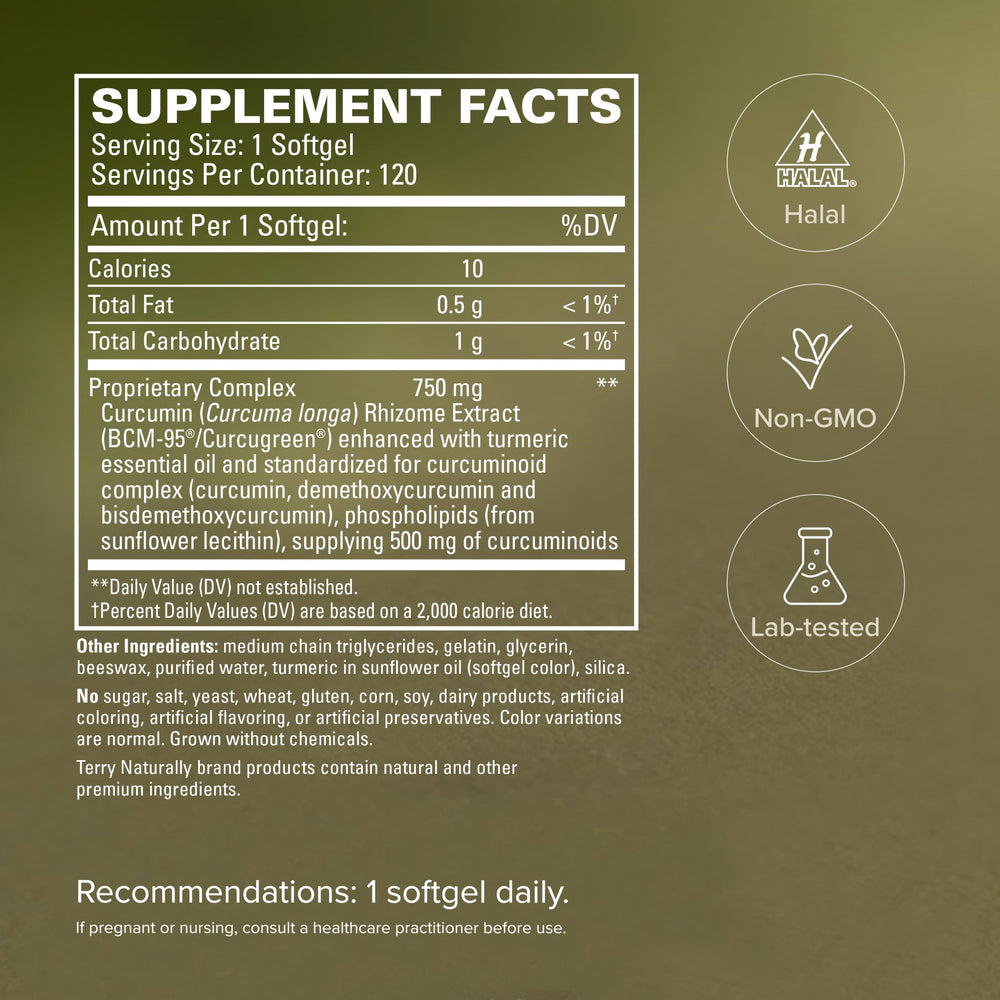 Terry Naturally botella abierta con softgels listos para uso diario