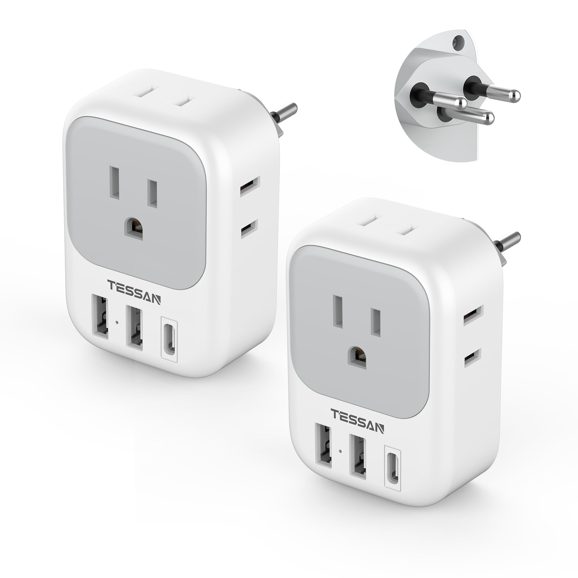 TESSAN adaptador frontal pack de 2 mostrando conectores y ahorro de espacio
