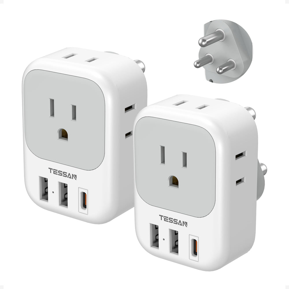 TESSAN adaptador Tipo M frontal mostrando ranuras y diseño compacto, facilita múltiples enchufes