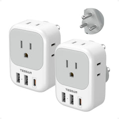 TESSAN adaptador Tipo M frontal mostrando ranuras y diseño compacto, facilita múltiples enchufes