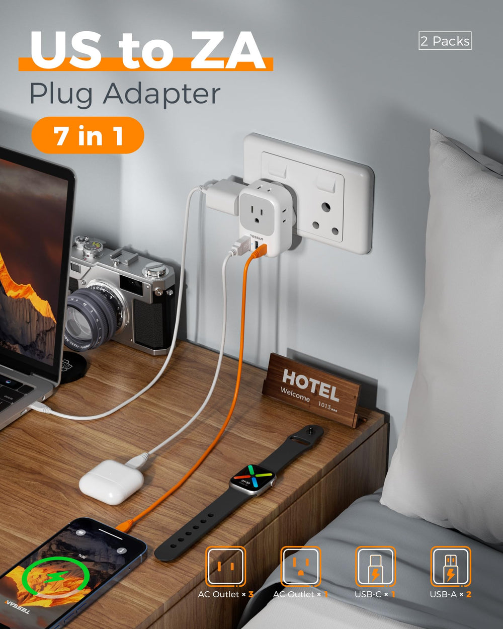 TESSAN adaptador puertos USB-C PD 20W y USB-A, carga rápida para teléfono y accesorios
