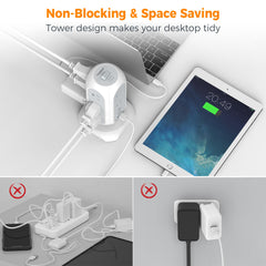 TESSAN primer plano de puertos USB-A y USB-C con carga eficiente