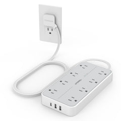TESSAN front view showing all eight outlets and three USB ports for organized charging