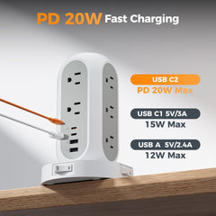 TESSAN puertos USB mostrando USB-C y USB-A para carga rápida