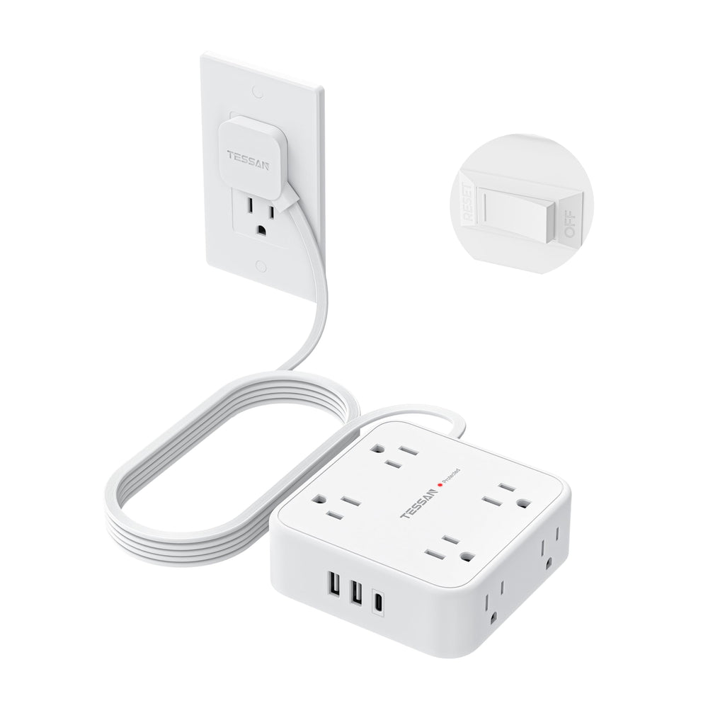 TESSAN regleta frente con 8 AC y 3 USB para cargar múltiples dispositivos