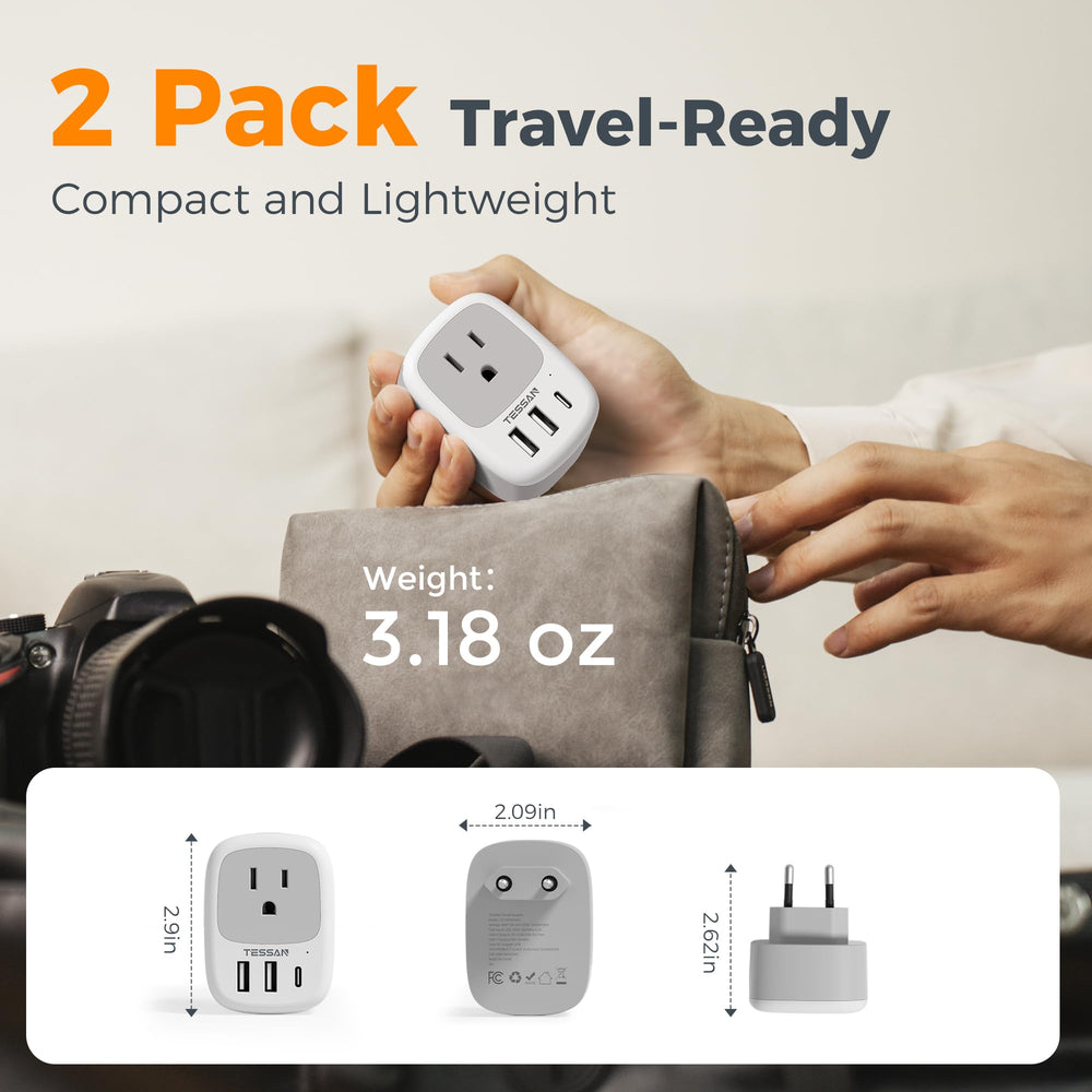 TESSAN pack de dos adaptadores dentro de una maleta, ideal para viajes