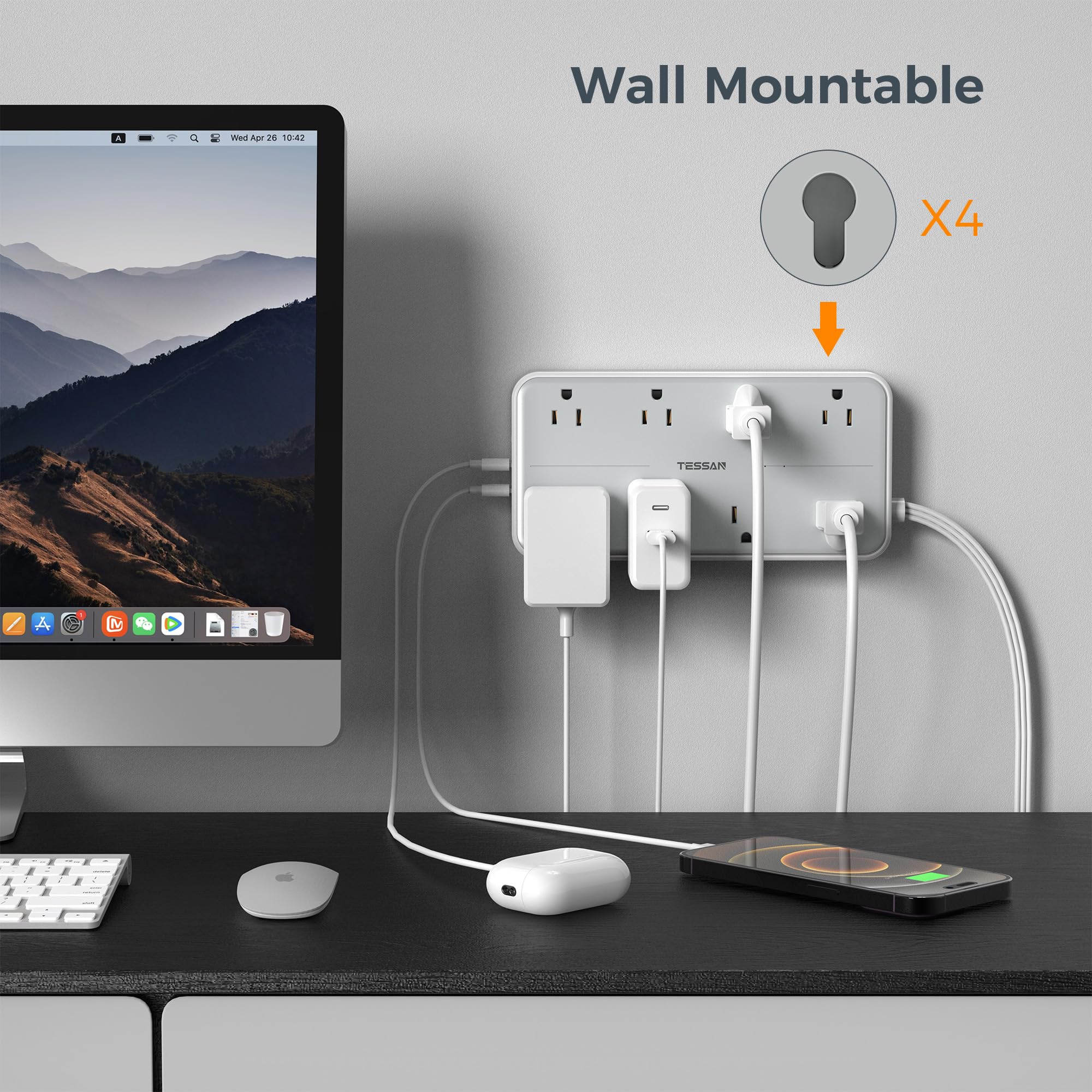 TESSAN side profile showing 6-foot cord length for flexible outlet placement