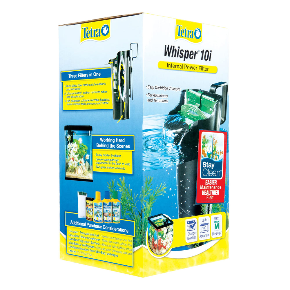 Tetra Whisper comparación de escala mostrando tamaño ideal para 5–10 galones