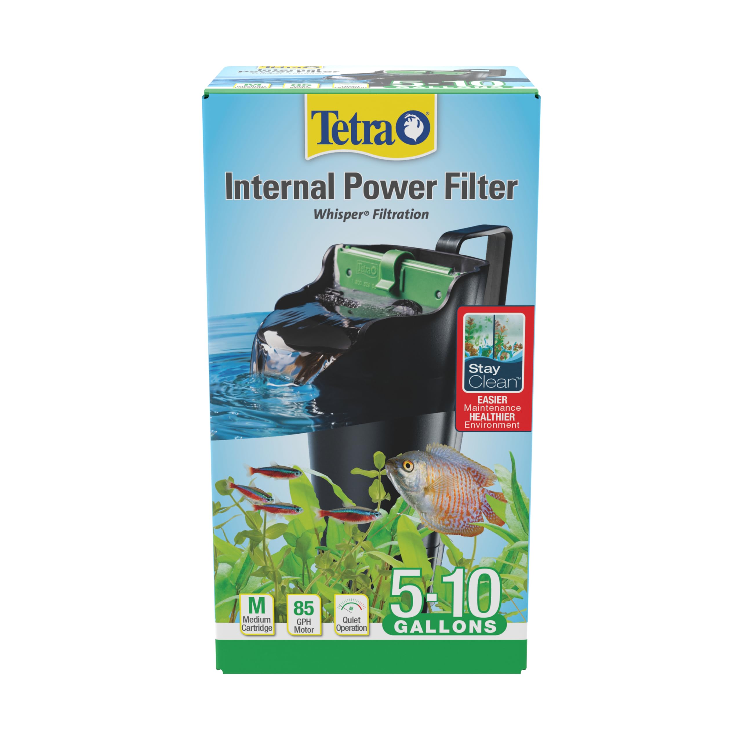 Tetra Whisper vista frontal del filtro interno con diseño compacto y silencioso