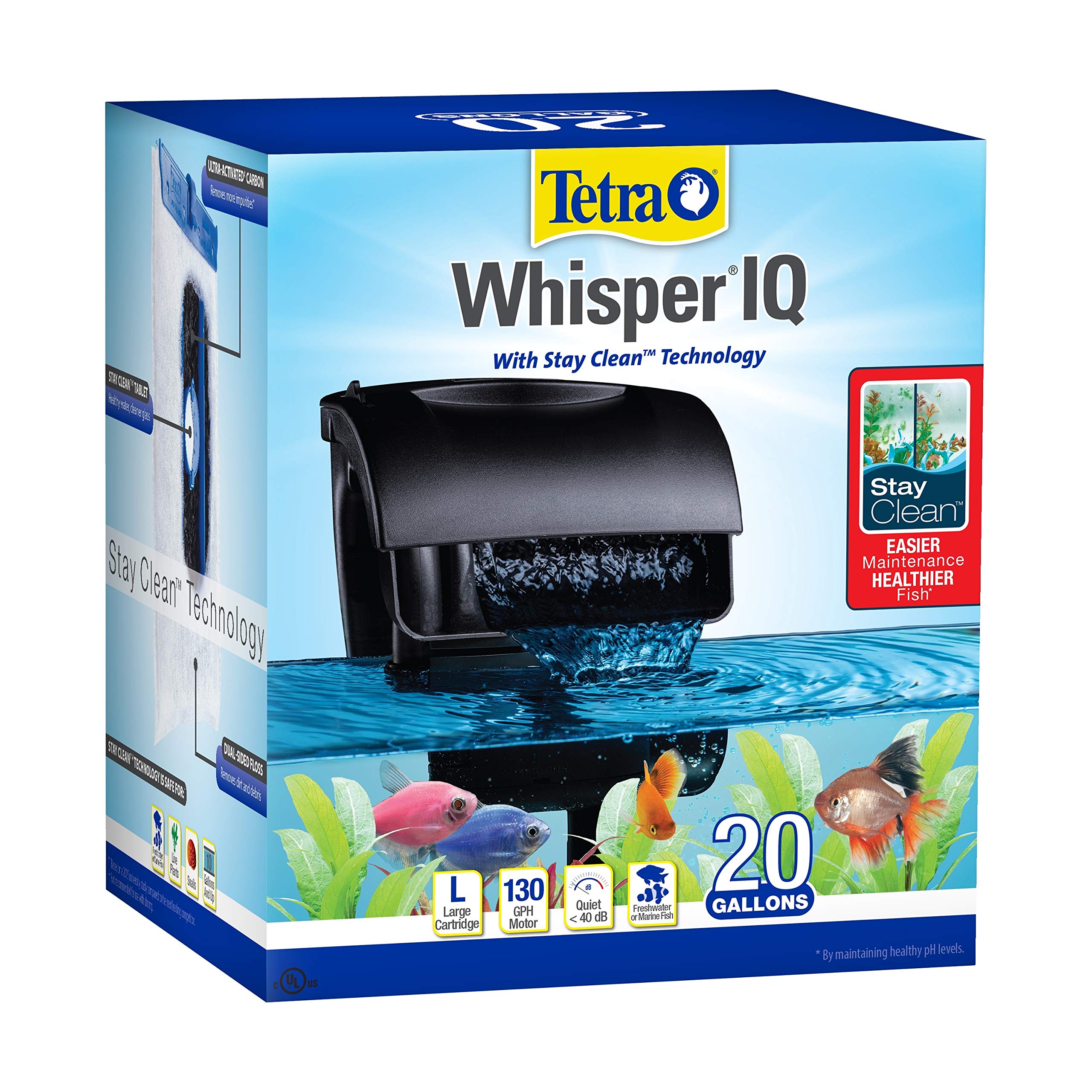 Tetra Whisper IQ front view showing compact hang-on-back design for quiet filtration