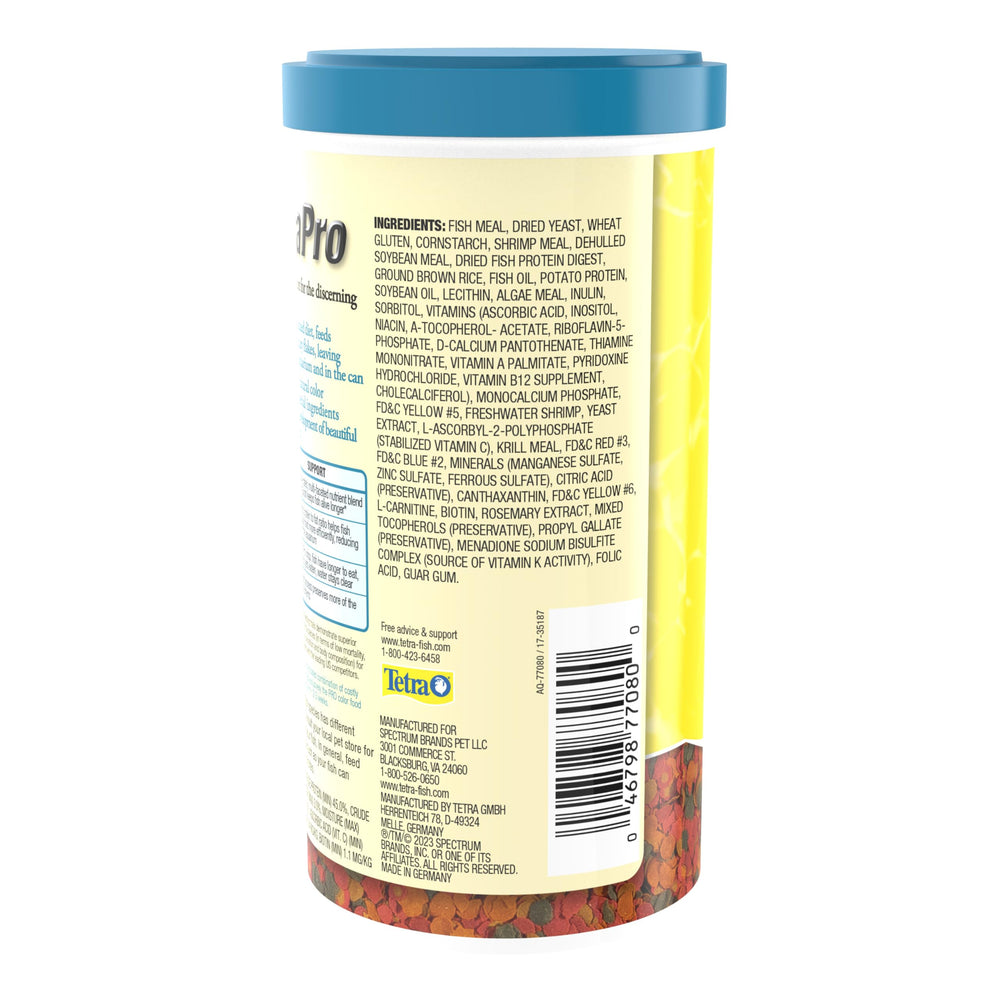 TetraPro primer plano de la textura de las crisps, conserva nutrientes y apetece a peces