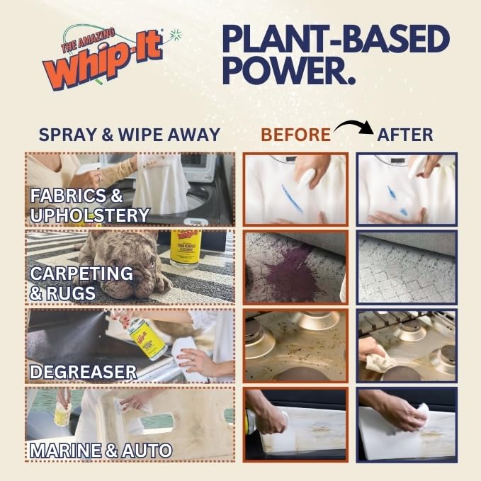 THE AMAZING WHIP-IT spray en alfombra eliminando mancha de comida