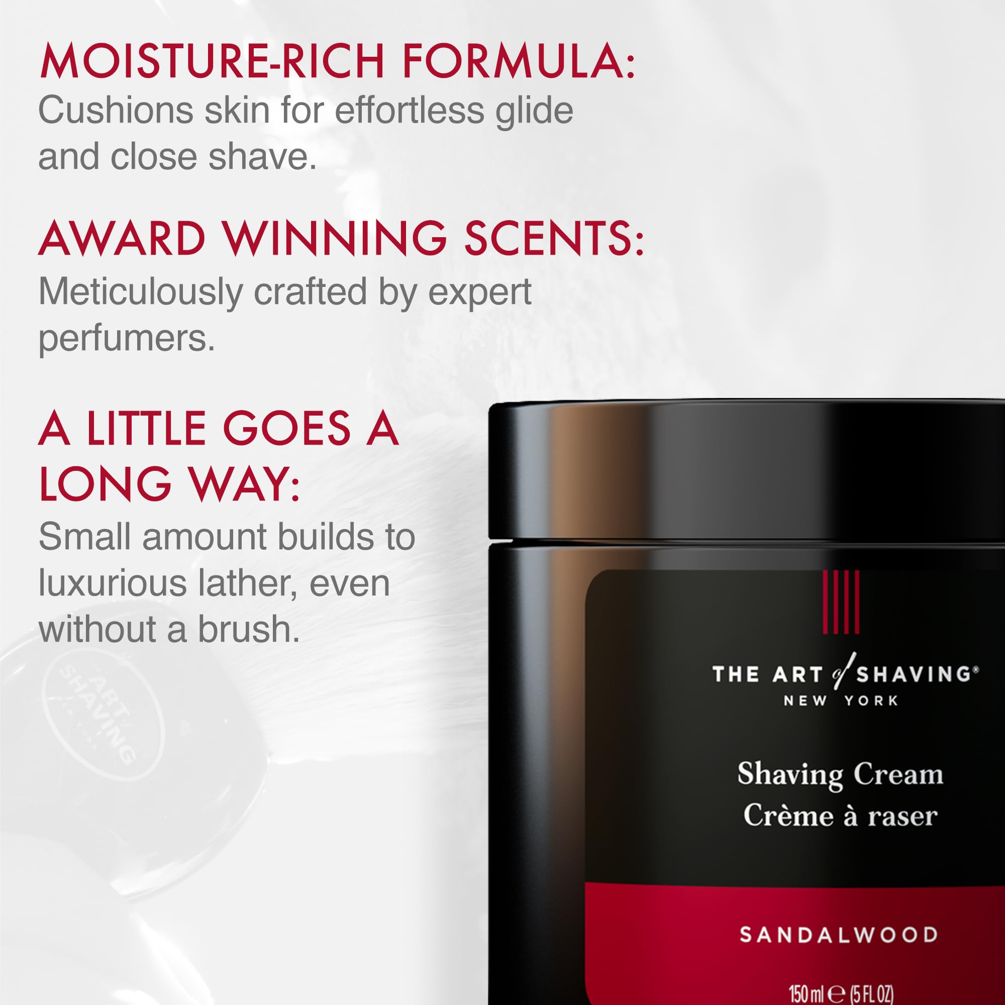 The Art of Shaving crema textura cremosa en primer plano, suaviza vello
