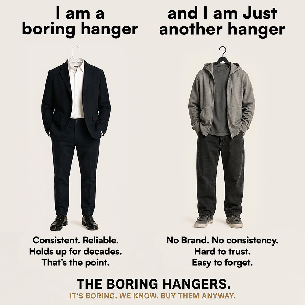 The Boring Hangers primer plano del cuerpo de la percha con diseño delgado y resistente