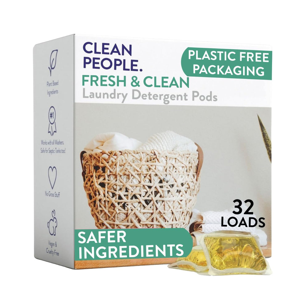 THE CLEAN PEOPLE frente del envase reciclable que muestra diseño y beneficios