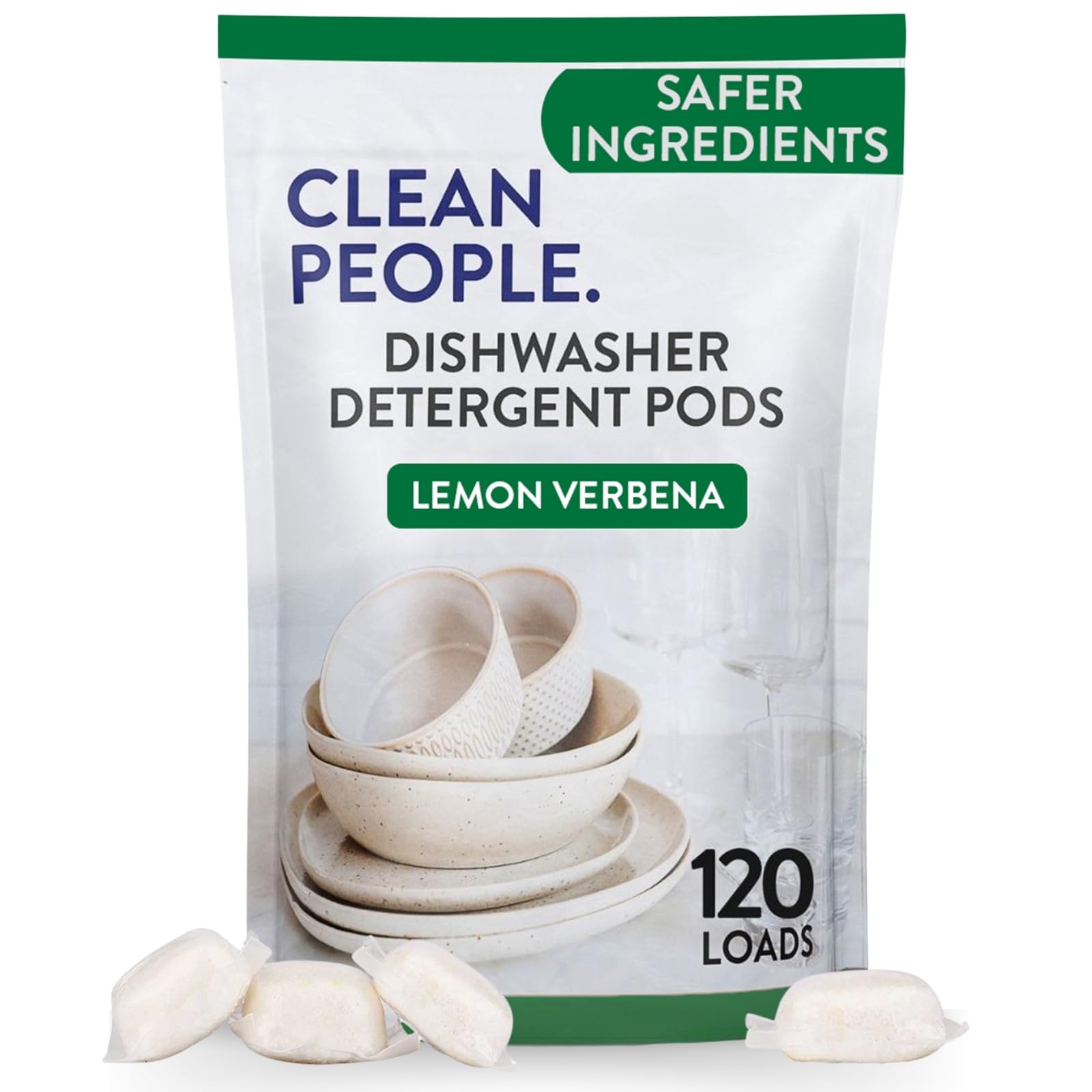 THE CLEAN PEOPLE frontal del empaque mostrando bolsa de 120 pastillas y beneficio de suministro duradero
