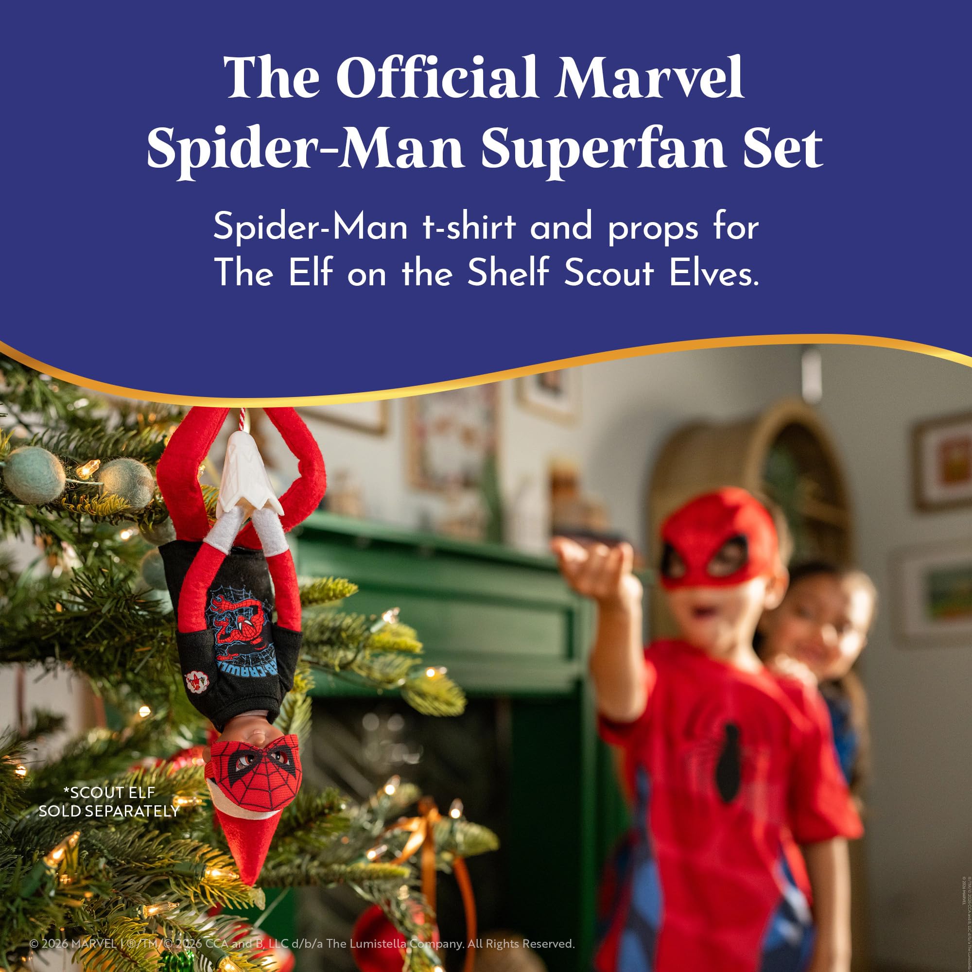 The Elf on the Shelf set completo sobre mesa, muestra piezas incluidas para storytelling