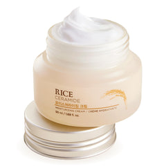The Face Shop crema Rice Ceramide frontal muestra envase y beneficio hidratación