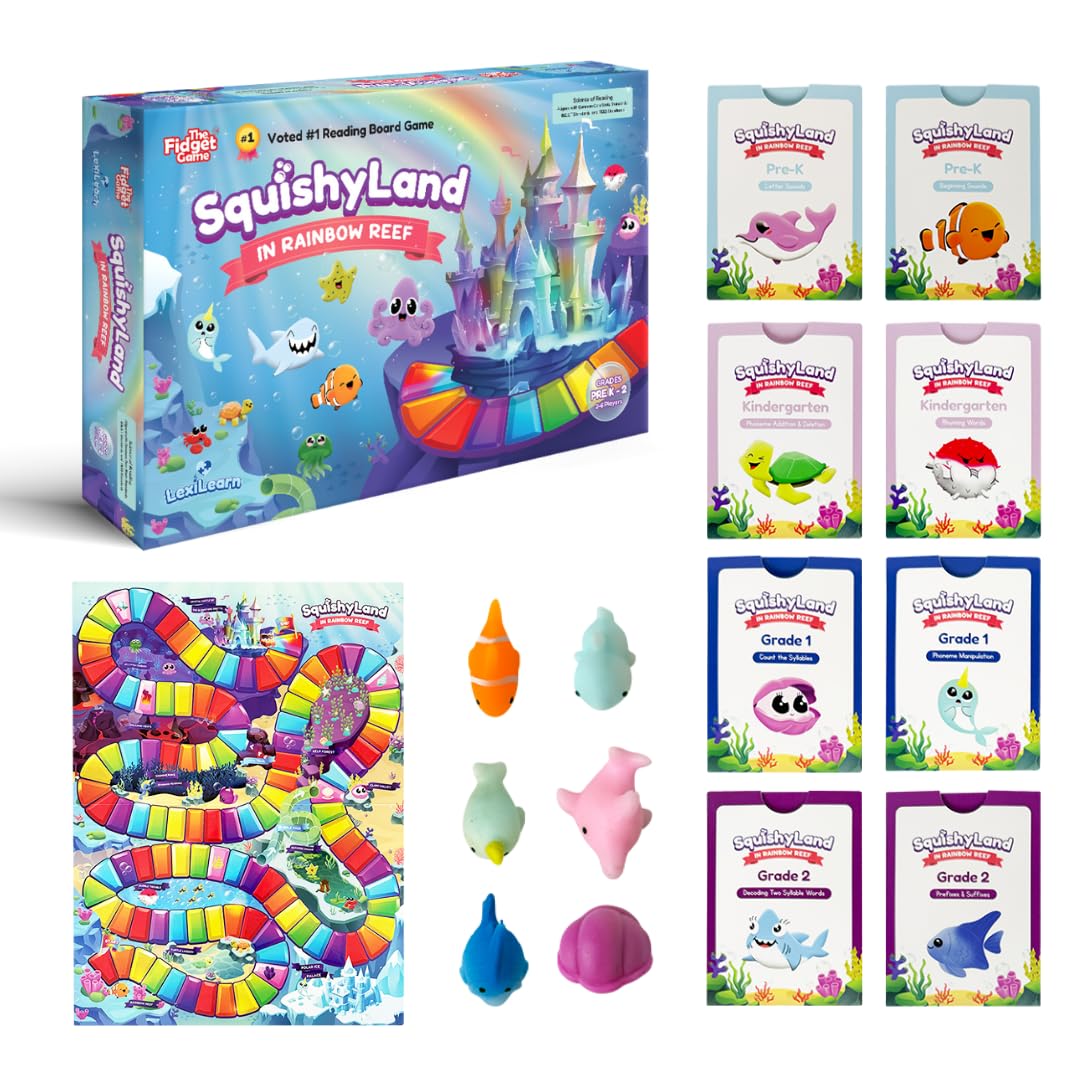 The Fidget Game tablero Rainbow Reef muestra casillas educativas y colores atractivos
