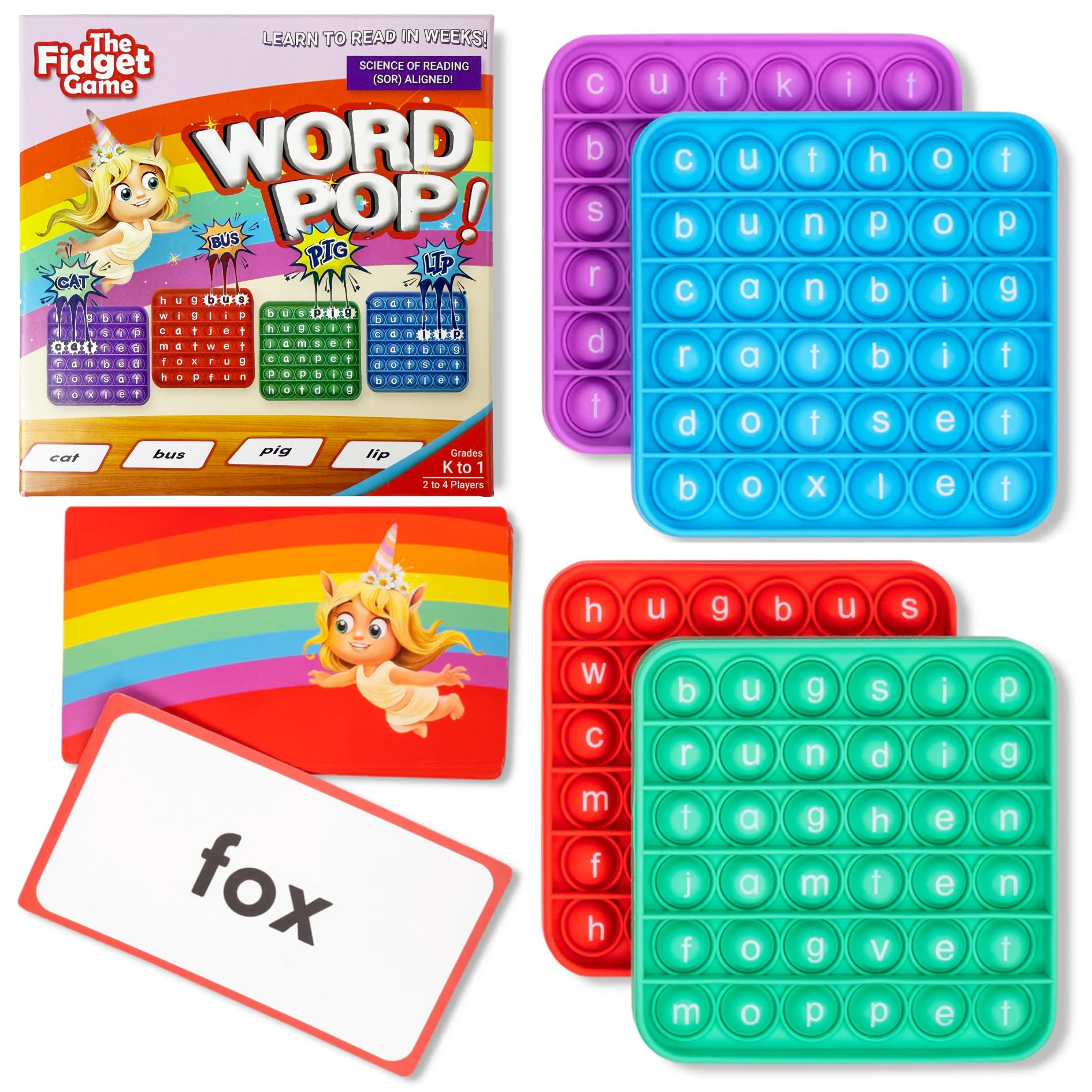 The Fidget Game empaque frontal mostrando el juego y beneficios educativos