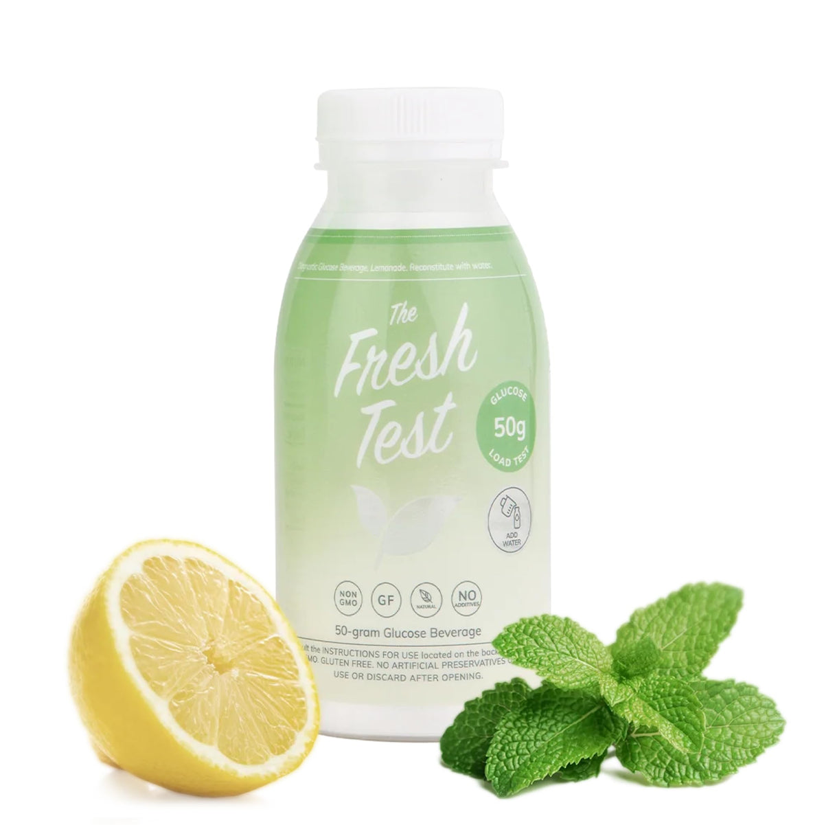 The Fresh Test botella frontal mostrando envase y cantidad de 50 g, facilita identificación