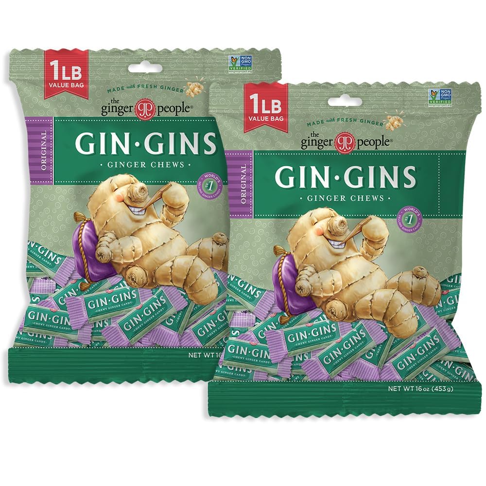 The Ginger People bolsa frontal con GIN GINS mostrando tamaño y marca