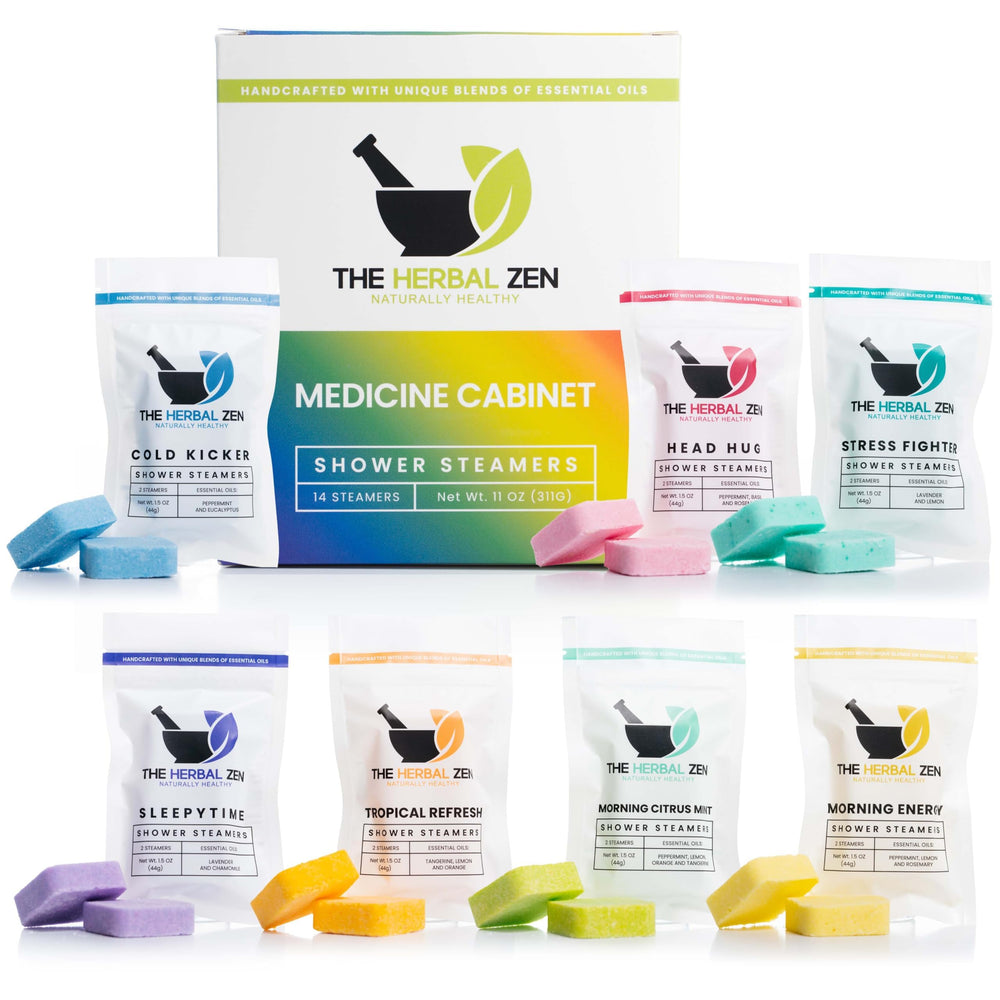 The Herbal Zen empaque frontal que muestra pack de 14 y beneficio spa casero