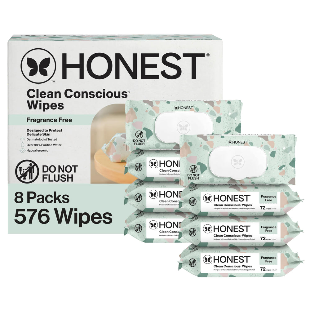 The Honest Company paquete frontal mostrando 576 toallitas y beneficio de gran cantidad