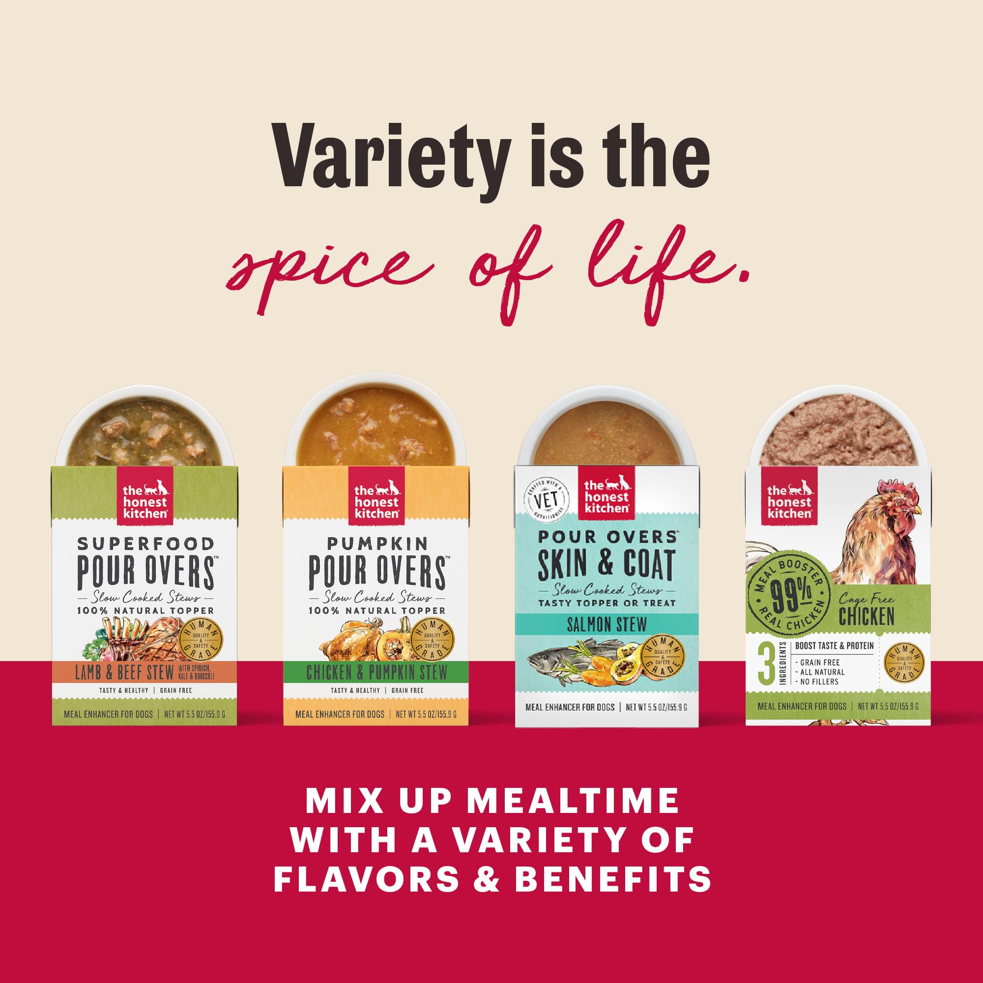 The Honest Kitchen estofado servido sobre kibble para mejorar sabor y humedad del alimento seco
