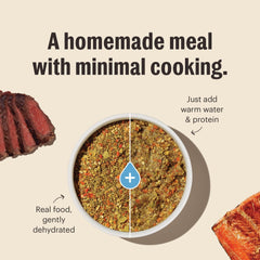 The Honest Kitchen base servida con proteína cocida, sabor casero equilibrado