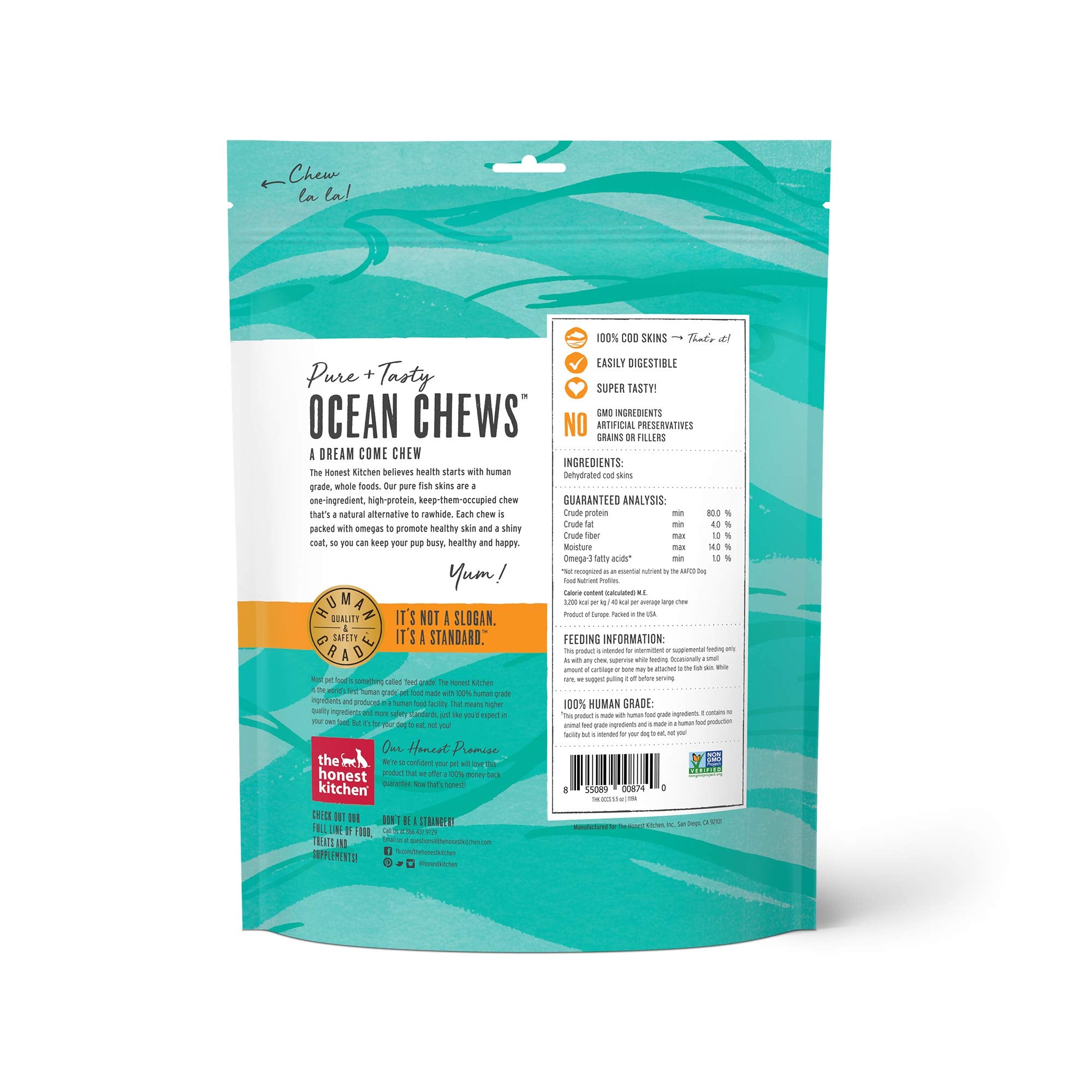 The Honest Kitchen textura crujiente de piel de bacalao para masticar saludable