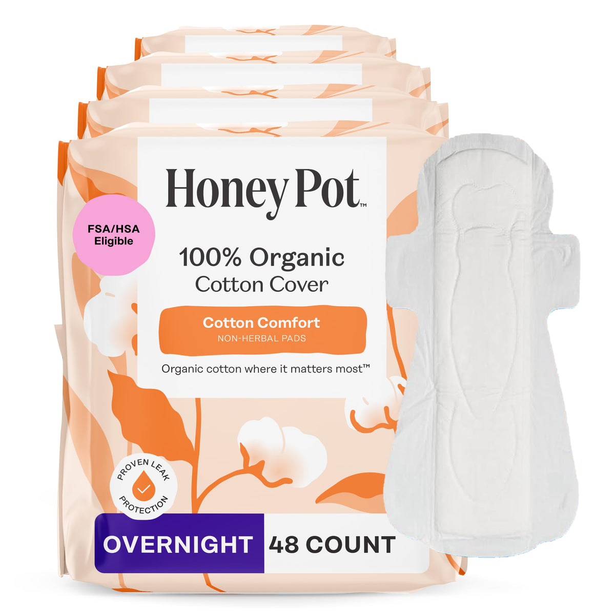 The Honey Pot Company empaque frontal que muestra la toalla nocturna y confort
