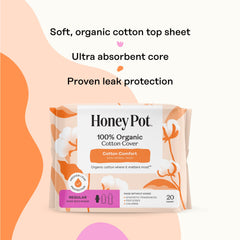 The Honey Pot Company toalla desplegada mostrando superficie y núcleo absorbente