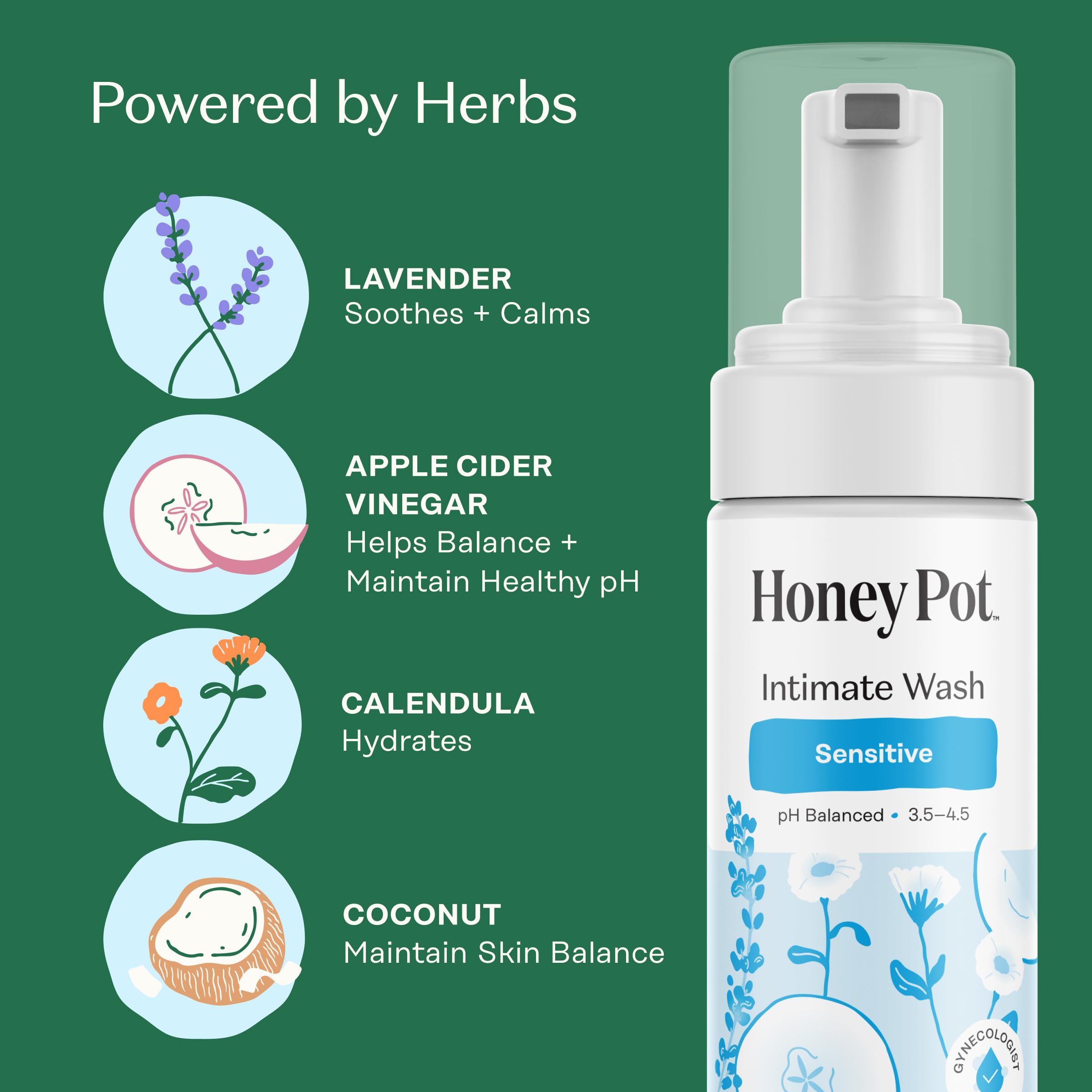 The Honey Pot Company etiqueta legible con pH balanceado y beneficios