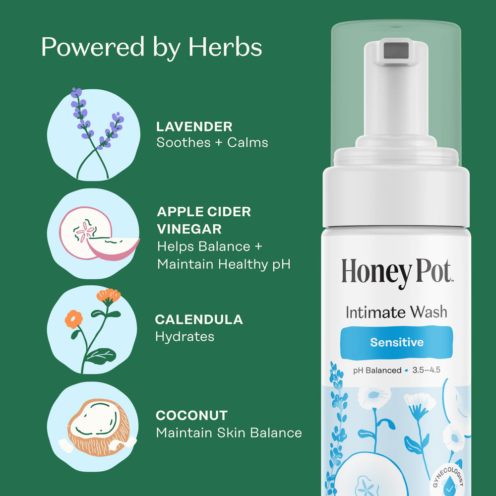 The Honey Pot Company etiqueta legible con pH balanceado y beneficios