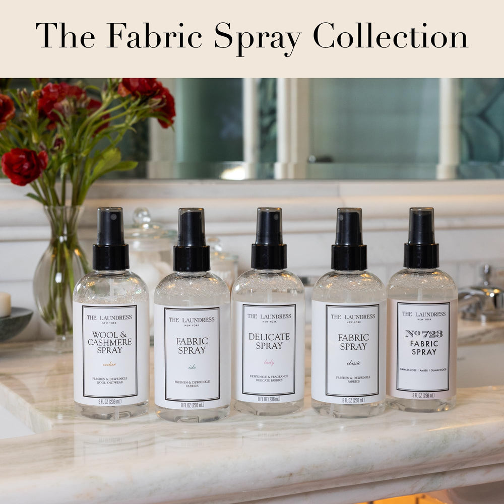 The Laundress etiqueta del producto con información de fragancia y uso seguro