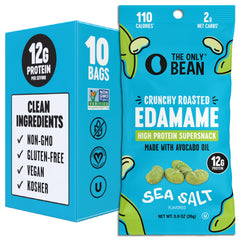 The Only Bean paquete frontal con diseño y etiqueta visible, snack proteico práctico