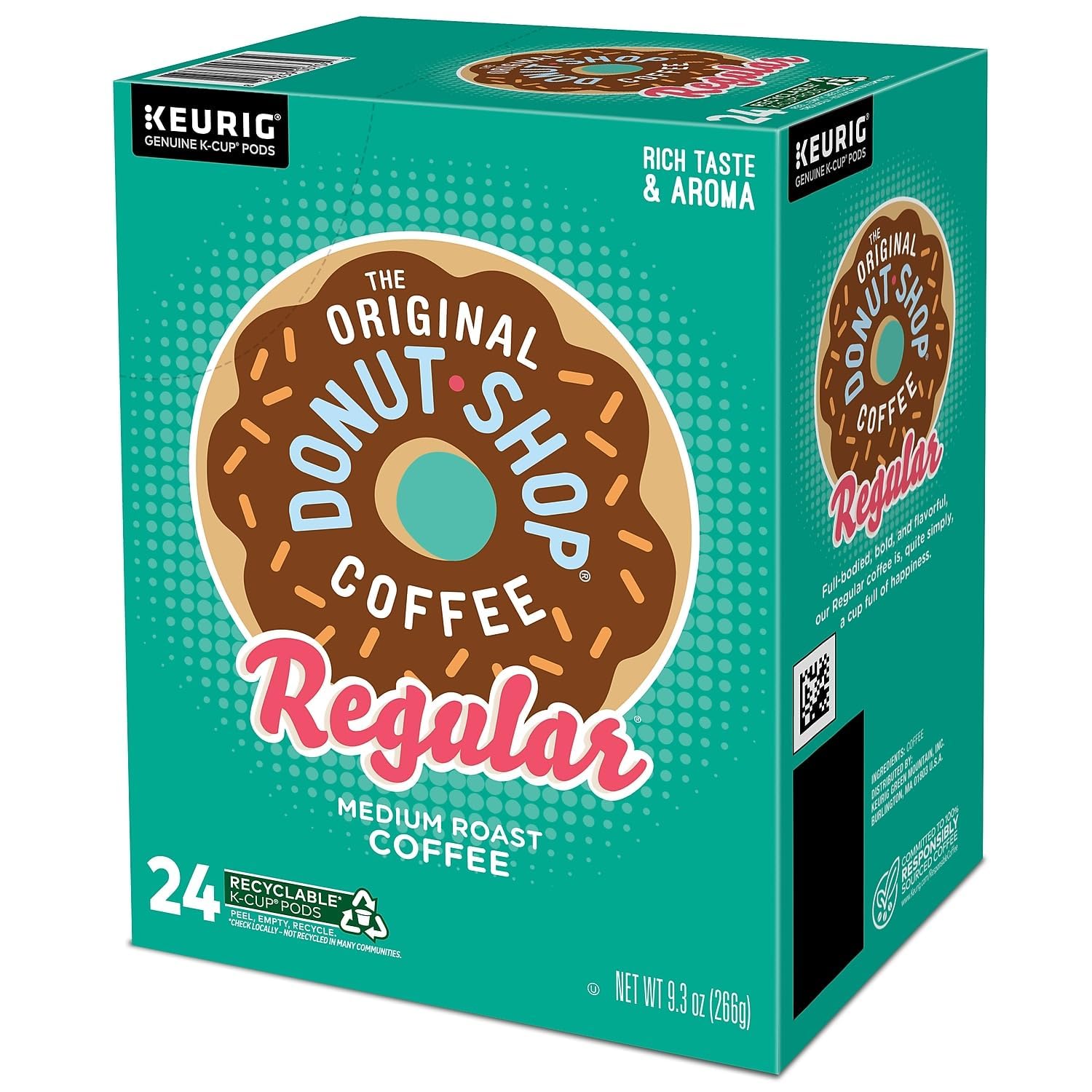 The Original Donut Shop comparación de escala con taza de 12 oz, control de porción
