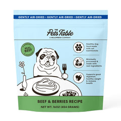 The Pets Table empaque frontal mostrando Beef & Berries y beneficios nutricionales