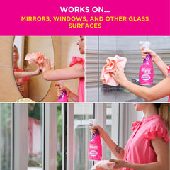 The Pink Stuff producto aplicado en cristal mostrando limpieza sin marcas