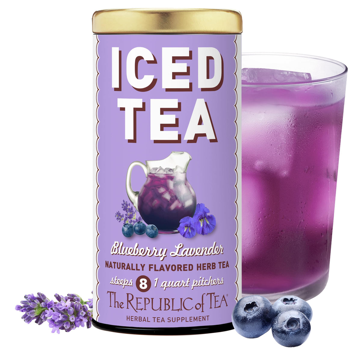 The Republic of Tea empaque frontal Beauty Blueberry Lavender mostrando caja y marca
