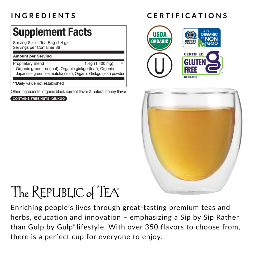 The Republic of Tea bolsita junto a regla para comparar tamaño y conveniencia