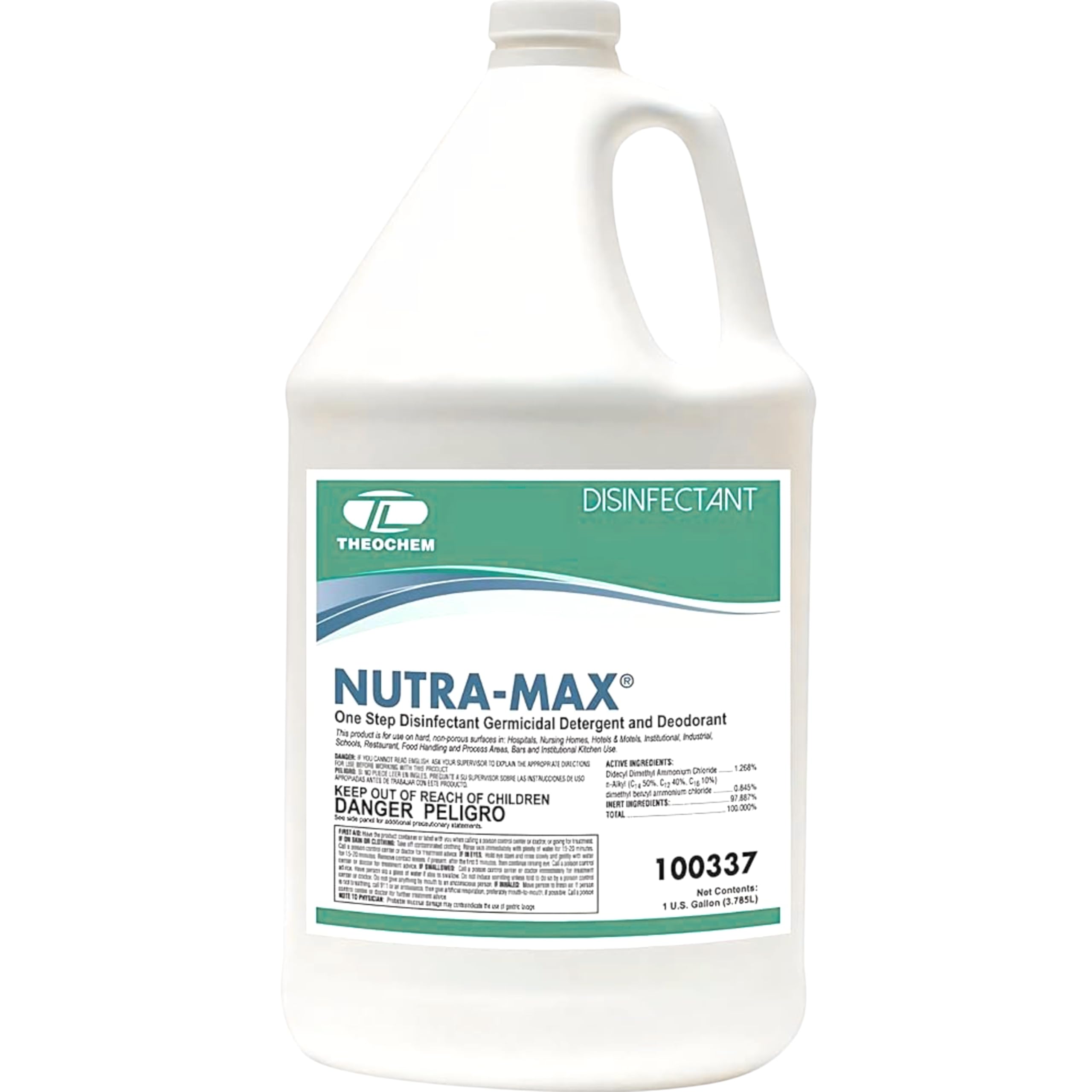 Theochem Nutra-Max frente del contenedor mostrando presentación y rendimiento
