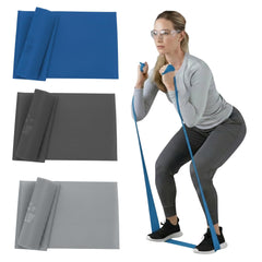 THERABAND vista frontal del set con bandas azul negro plata, ideal para entrenar