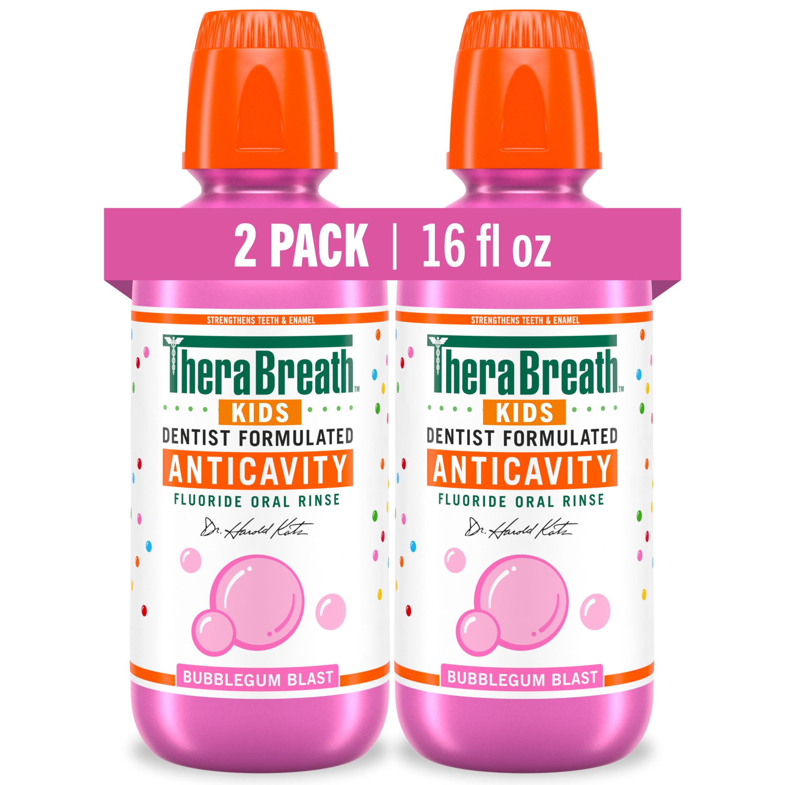 TheraBreath vista frontal del pack de dos botellas con protección anticaries